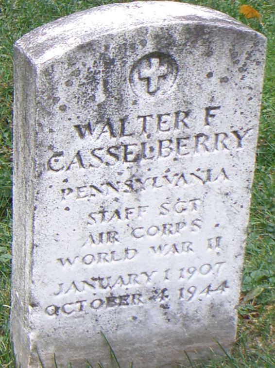 Grave marker for T/Sgt. Walter F. Casselberry.