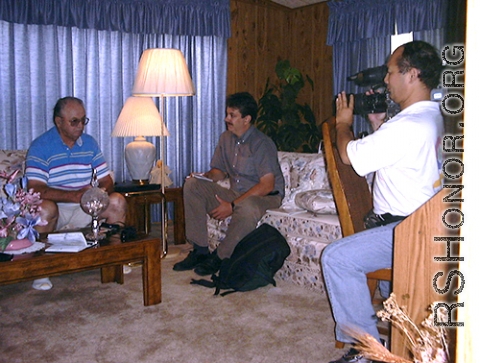 Remembering Shared Honor interviewing Elmer Bukey at his home in Florida in 2002. Seated on right is Patrick Lucas, and the cameraman is HUANG Xiling.