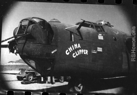 The B-24 "China Clipper."  Notice the damage to the #4 engine in the background. 