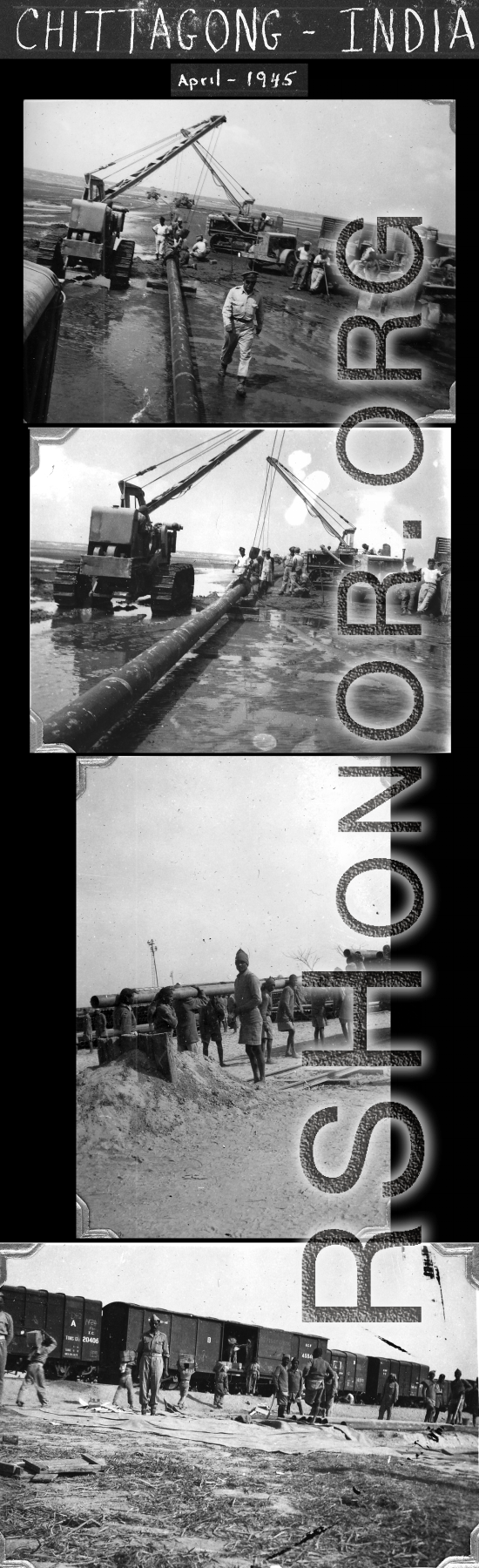 GIs building a petroleum pipeline in Chittagong in April, 1945.
