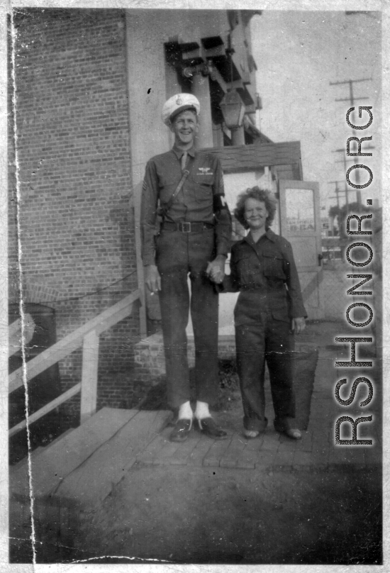Tallest service man, John Gerber, meets shortest service woman. During WWII. At this point John Gerber is stateside, during his six month stint as an MP.