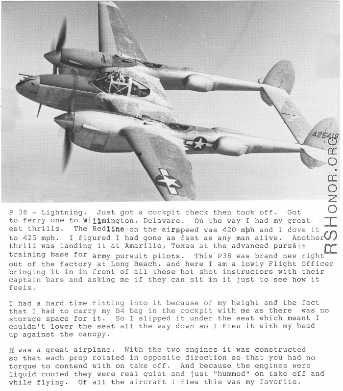 Aircraft flown by Richard D. Harris during WWII--P-38.