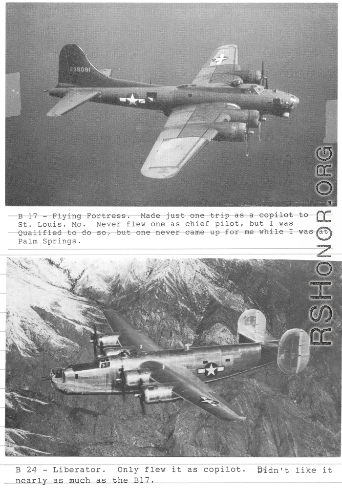 Aircraft flown by Richard D. Harris during WWII--B-17 and B-24.