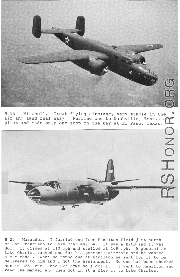 Aircraft flown by Richard D. Harris during WWII--B-25 and B-26 Marauder.