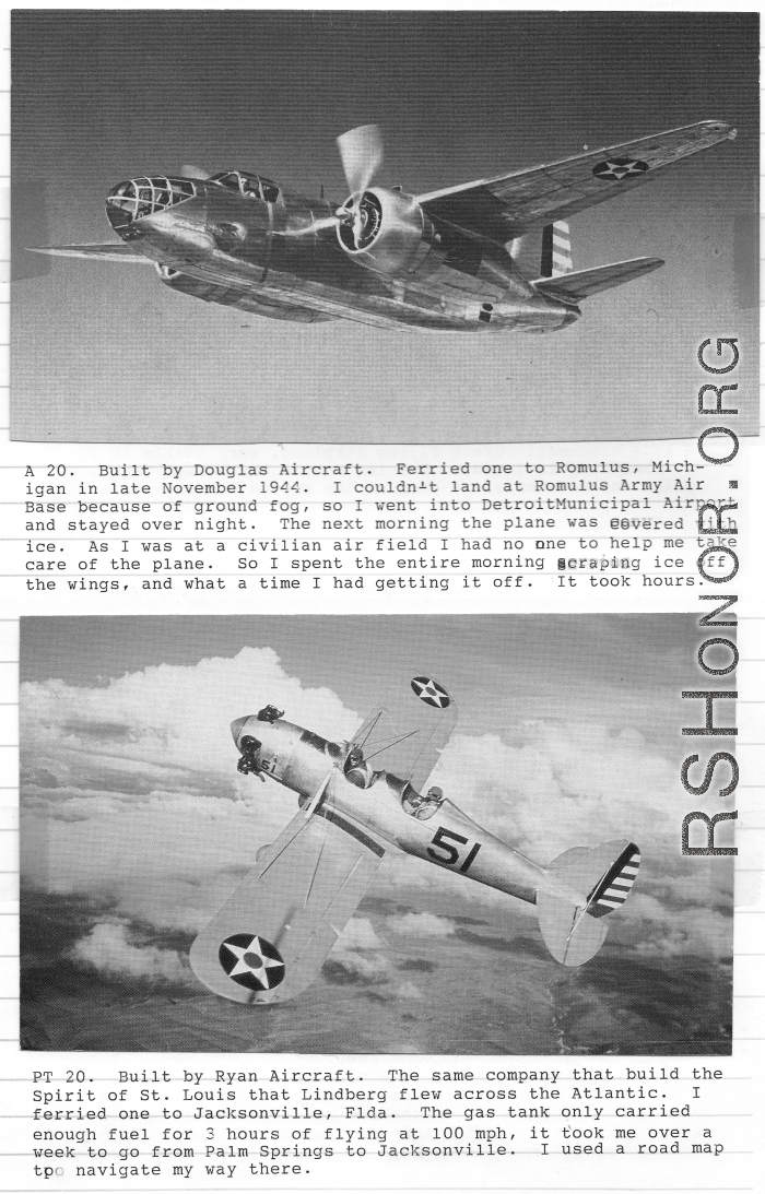 Aircraft flown by Richard D. Harris during WWII--A-20 and PT-20.