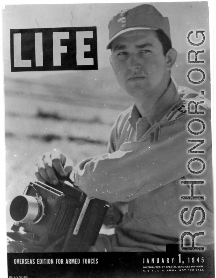 The cover of Life Magazine of January 1, 1945, about combat photographers in the CBI, as photographed by Wozniak.