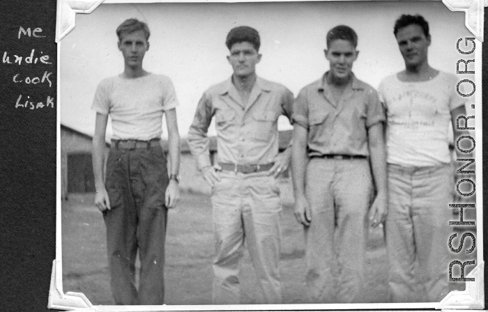 Four radar mechanics, Vern Martin,  Ira Underwood, Tom Cook, and Bill Lesak, near Chenggong air base, Yunnan, China. During WWII.