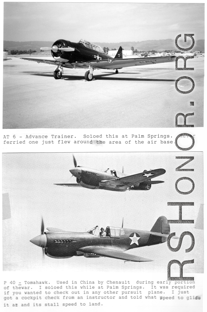 Aircraft flown by Richard D. Harris during WWII--AT-6 Advance Trainer, and P-40 Tomahawk.