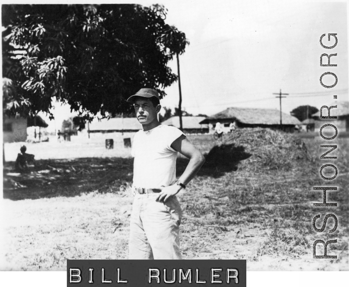 Bill Rumler poses on base. October 4, 1945, Gushkara, India.  24th Combat Mapping Squadron, 8th Photo Reconnaissance Group, 10th Air Force.