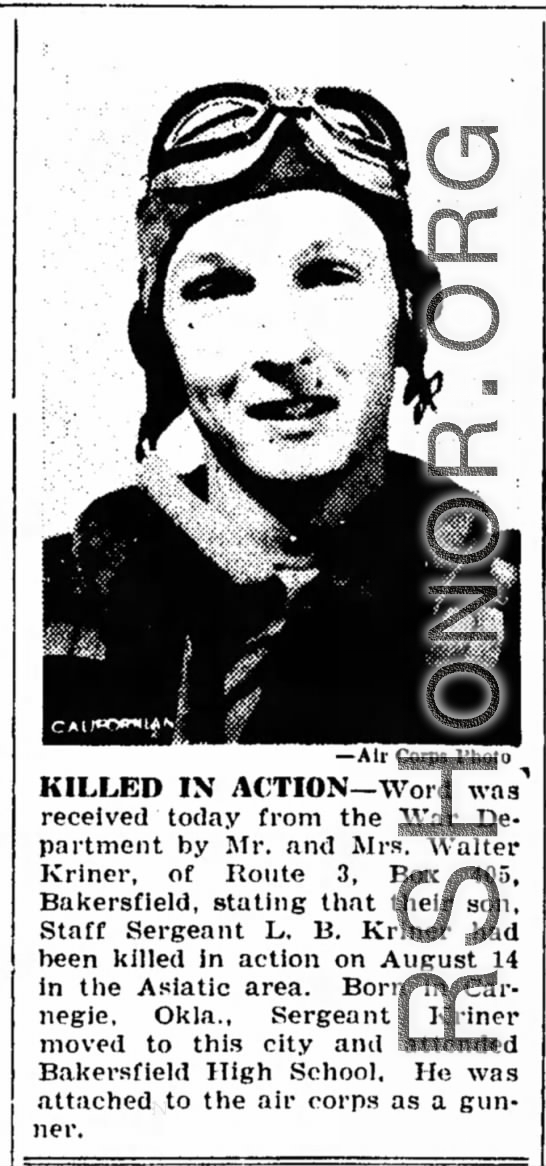 Newspaper clipping about death of L. B. Kriner