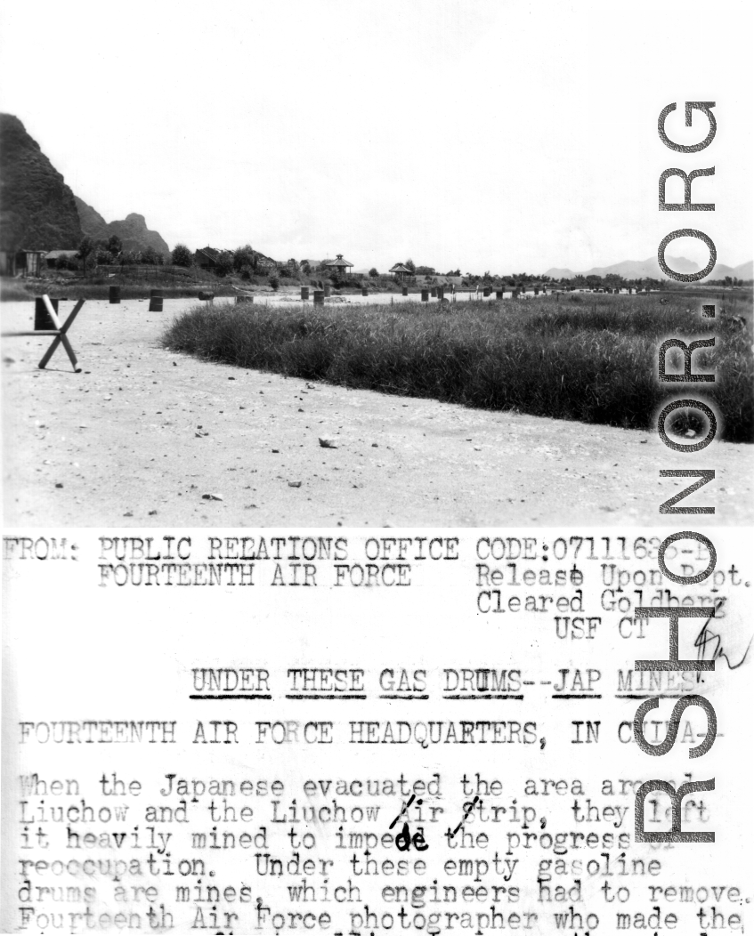 Mined runway at Liuzhou, Guangxi province, in the CBI after the Japanese retreat after Ichigo.