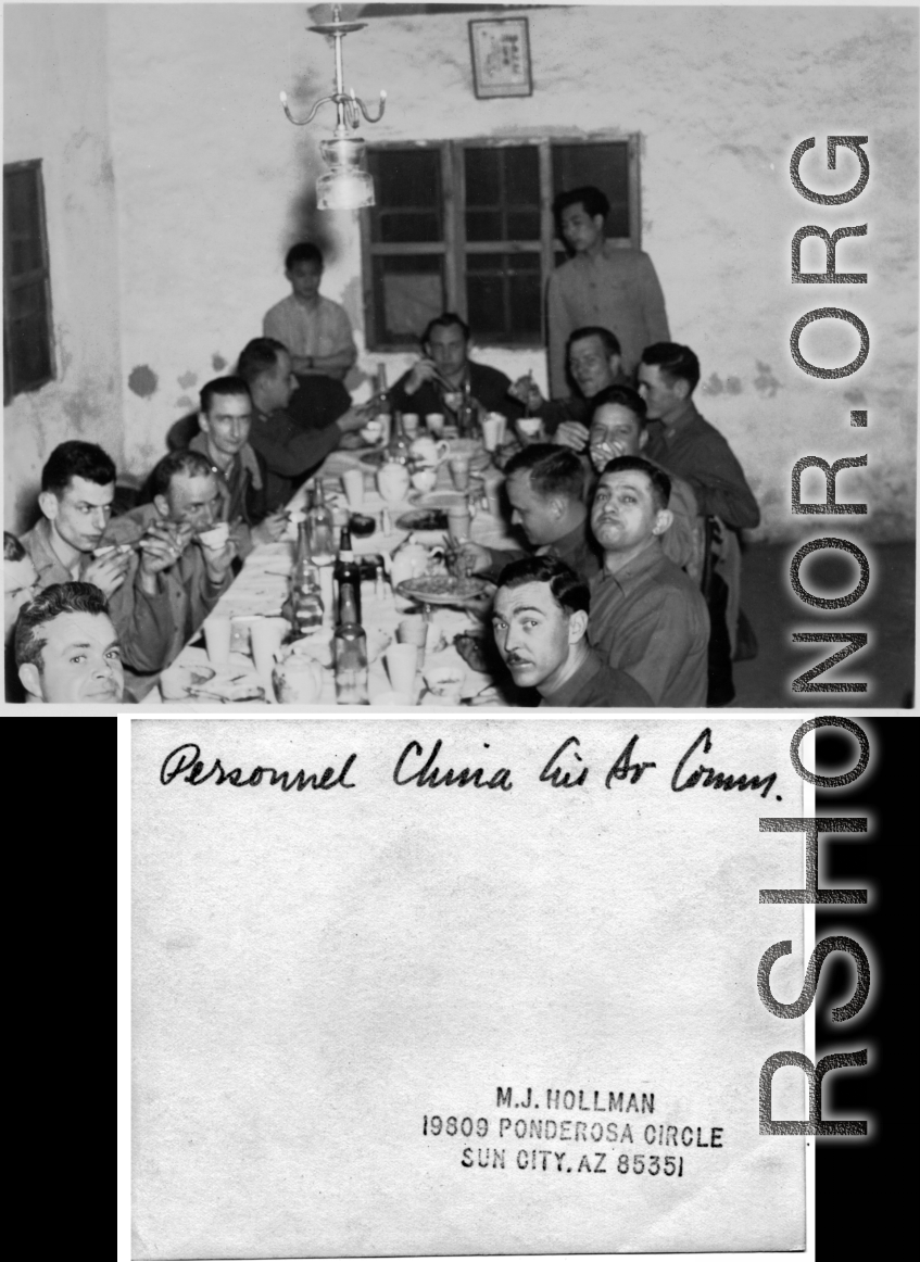 Personnel of China Air Service Command have dinner. In the CBI during WWII.  Photo provided by M. J. Hollman.