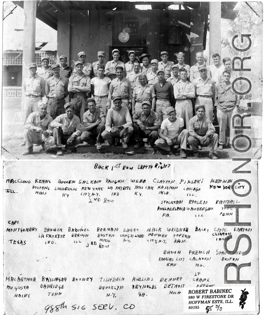 GIs of the 988th Signal Service Battalion in the CBI during WWII.  Photo from Robert Babinec.