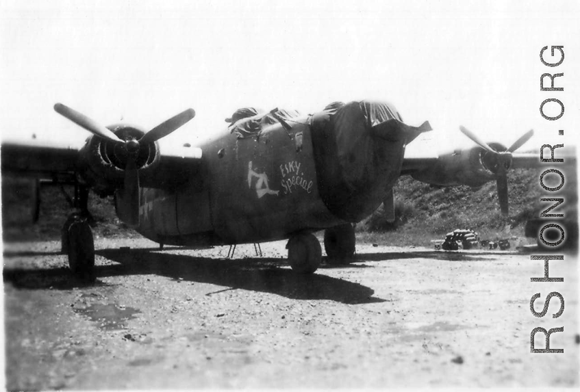 The B-24 "ESKY Special" parked in a revetment in the CBI.