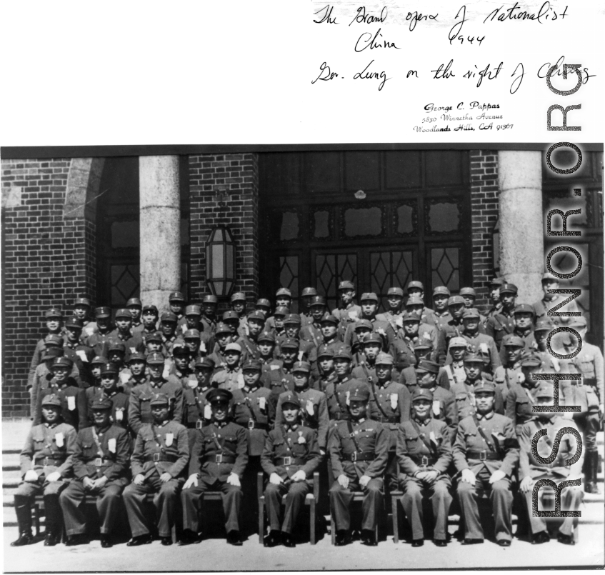 High officers and leadership of the Nationalists in China during WWII. In the middle is Chiang Kai-shek, with Gen Lung on the right.  Photo from George C. Pappas.