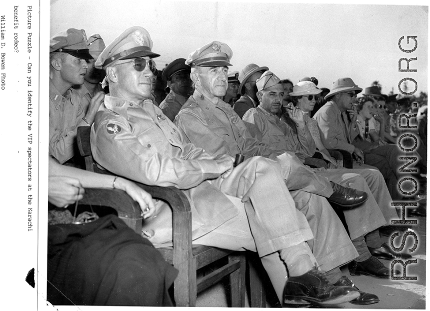 VIP spectators at Karachi benefit rodeo for a leper hospital, Karachi, India, 1943.  Photo from William D. Bowen.