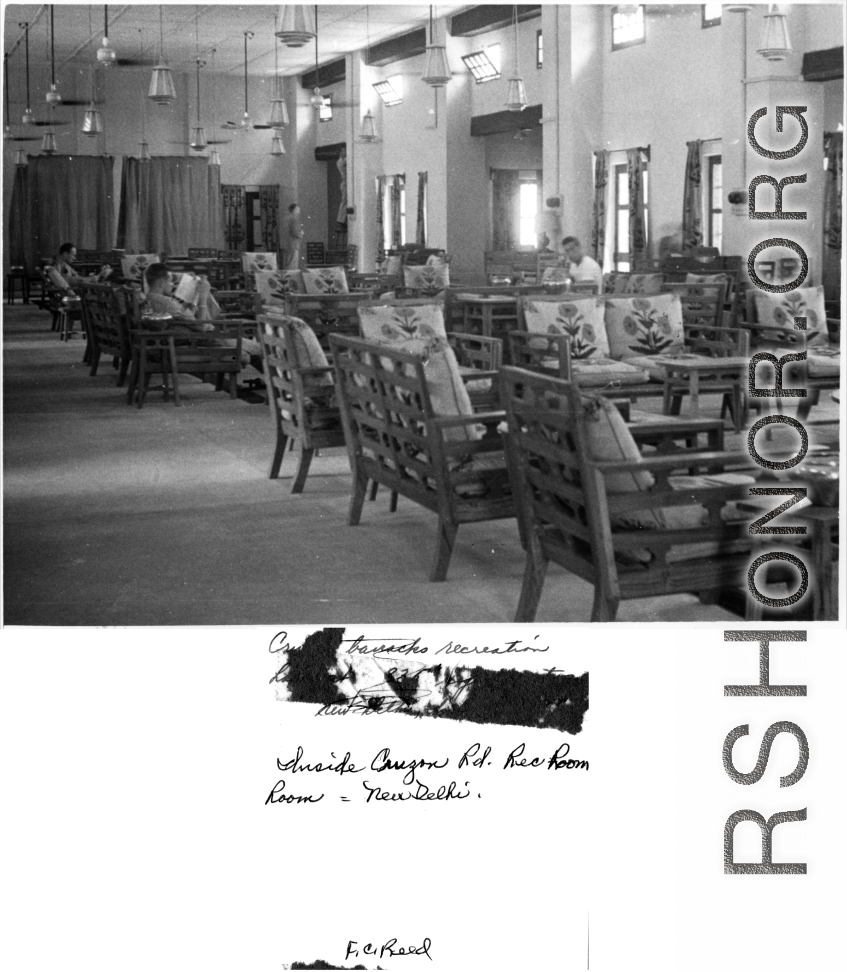 Recreation room in New Delhi during WWII.  Photo from F. C. Reed.