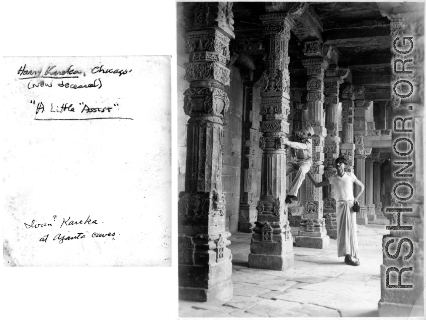 Harry Kareka and local guy at Ajanta Caves, India, during WWII.