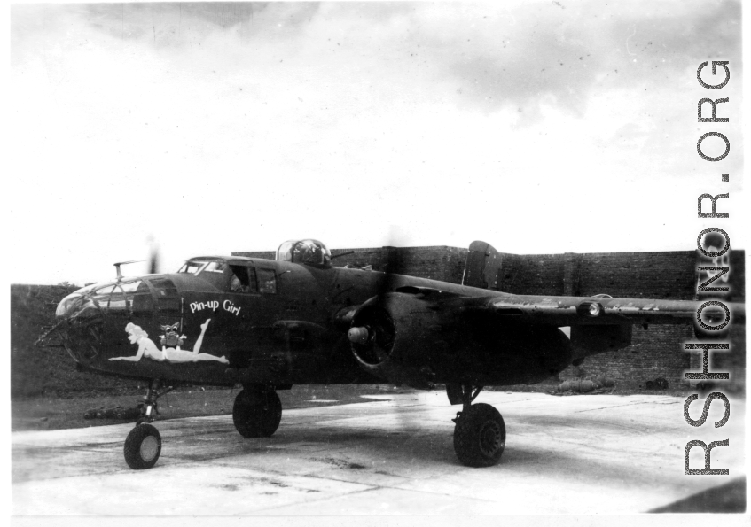 B-25 "Pin-up Girl," tail #39, in a revetment in the CBI during WWII.