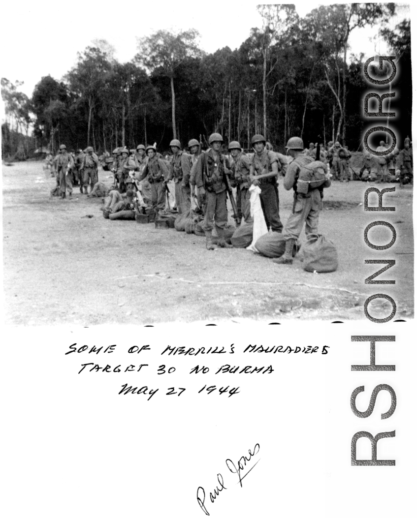 Merrill's Marauders focussing on target #30, northern Burma, during WWII. May 27, 1944.  Photo from Paul Jone
