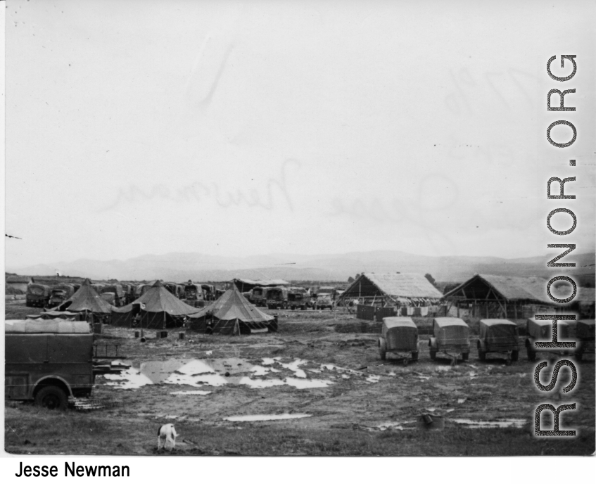 A muddy tent camp in the CBI during WWII.  Photo from Jesse Newman.