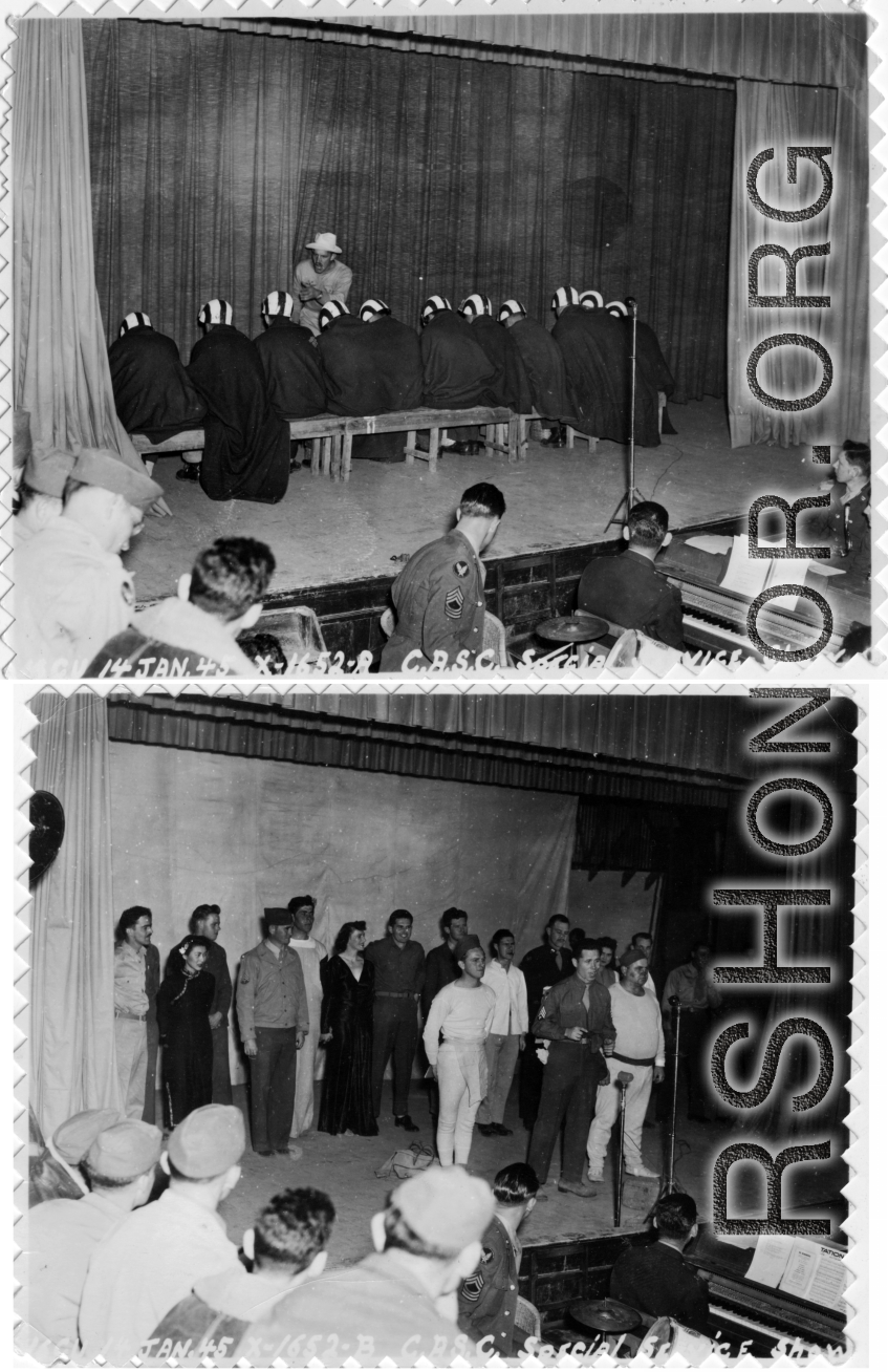 CASC Special Services variety show, January 14, 1945.  Photos by 16th Combat Camera Unit, provided by Dorothy Yuen Leuba.