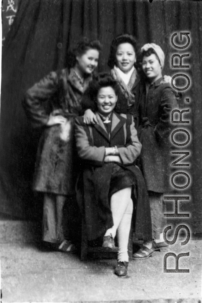 Chinese ladies, who worked at the "Kwelin Hotel," pose for the camera in China during WWII.