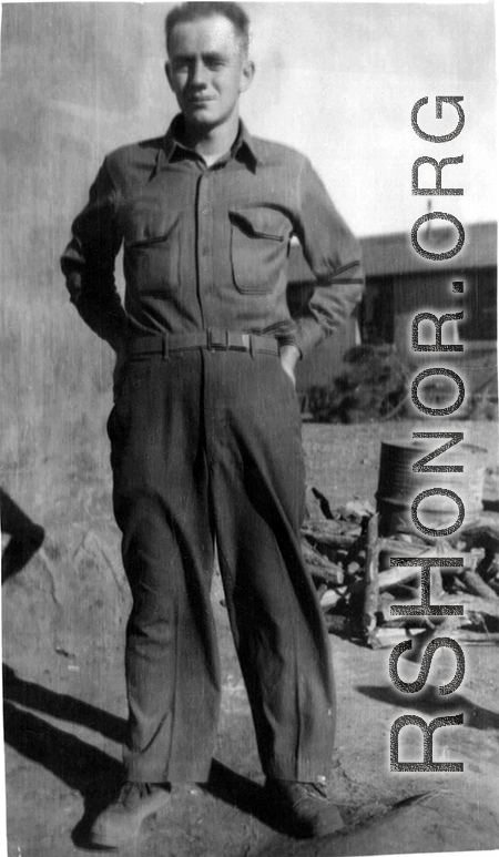 A member of the 12th Air Service Group poses for the camera in China during WWII.