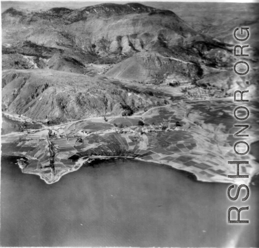 Aerial view of the Chinese countryside from the air in the CBI during WWII.