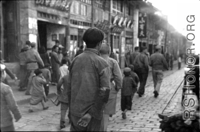 Street scene in a town in SW China during WWII.