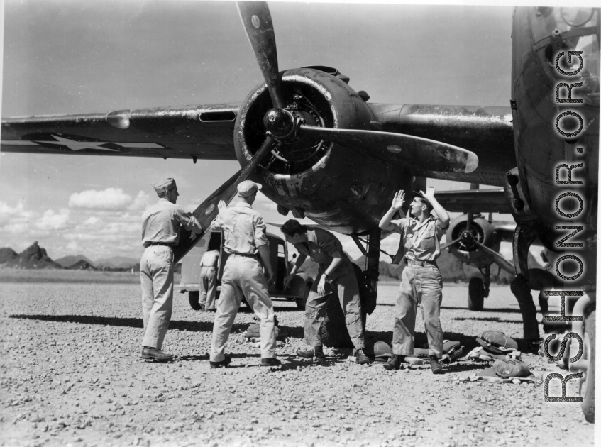 Turning the engine on a B-25 at either Liuzhou or Guilin.  From the collection of Hal Geer.