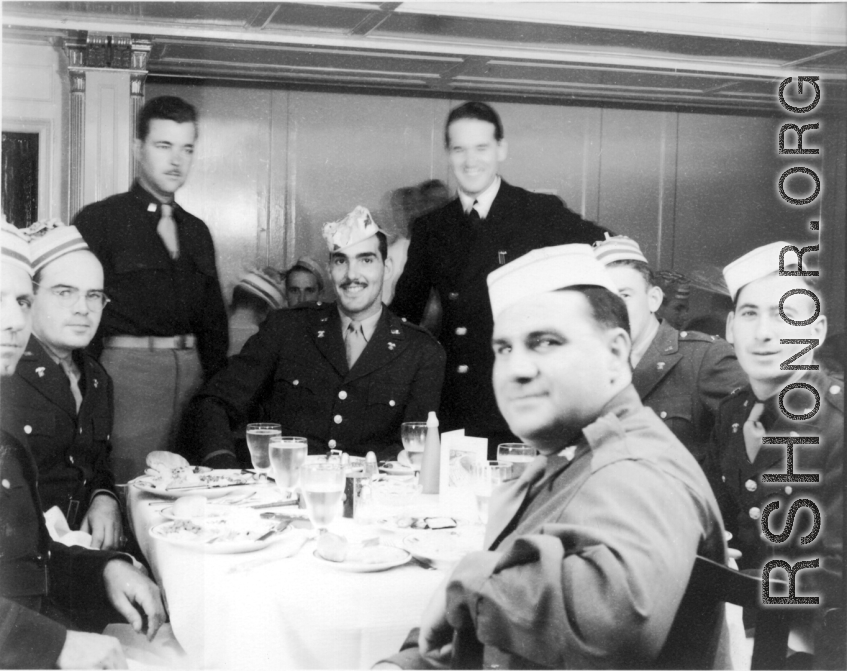 American officers in the CBI have an elegant meal. During WWII.