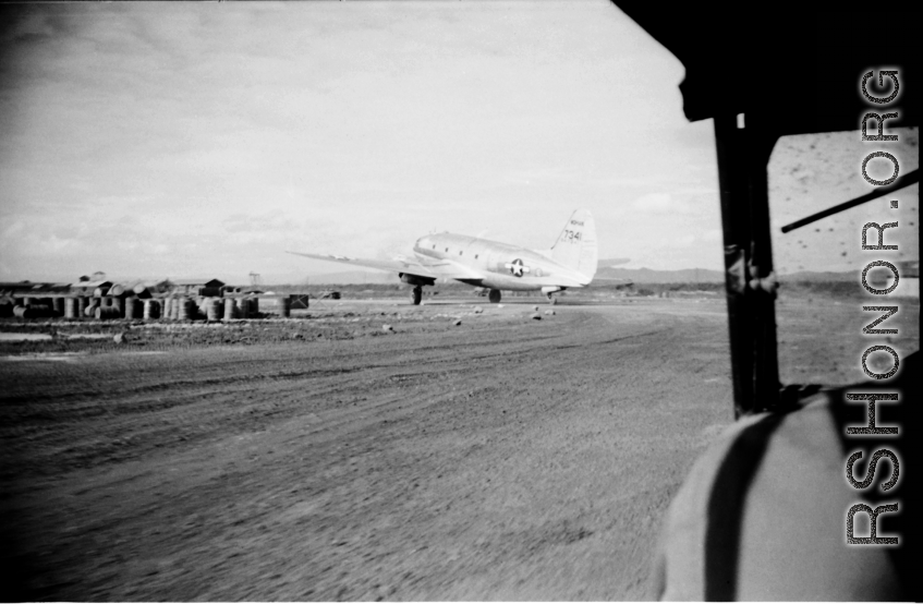 C-46 transport plane in China, likely at Luliang. Possibly serial #347341. During WWII. 