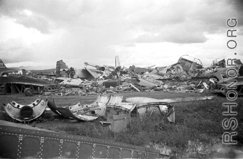 Crashed American aircraft in the boneyard at the American airbase in Yunnan during WWII--many of these were used as salvage for spare and repair parts for planes that were still flying.