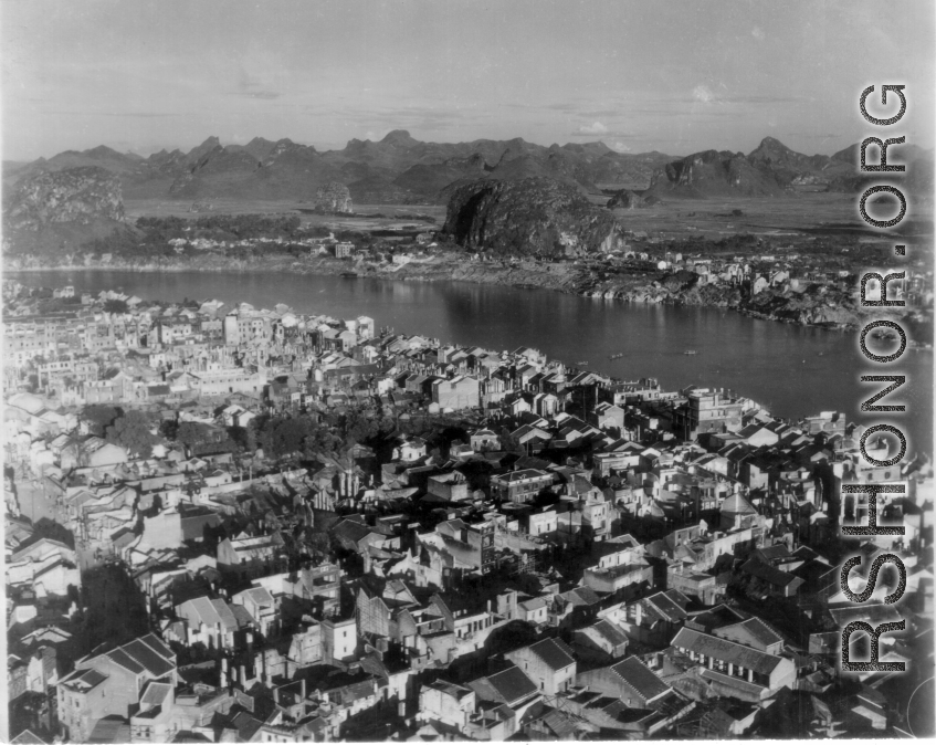 Aerial view of Liuzhou, Guangxi, China, during WWII.