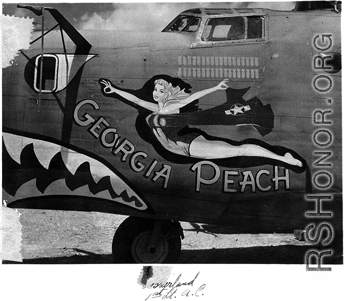 The Consolidated B-24 Liberator "Georgia Peach," serial #42-73445, in the CBI during WWII.  "A. B. Gerland, 1st Lt. A.C."