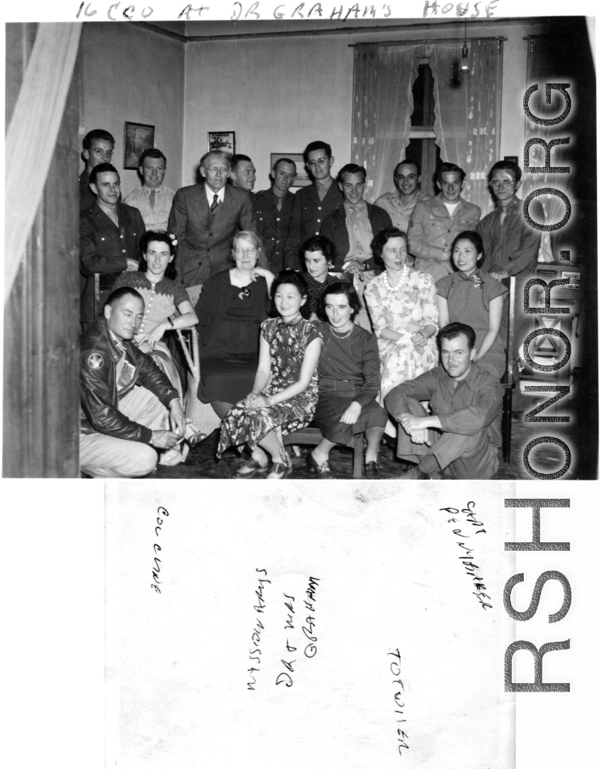 "16CCU at Dr. Graham's house." During WWII.  Noted on image: Dr. & Mrs. Graham, Howard W. Pennebaker, Frank W. Tutwiler,  and others.