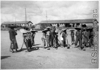 Chinese laborers working at the base at Luliang. During WWII.