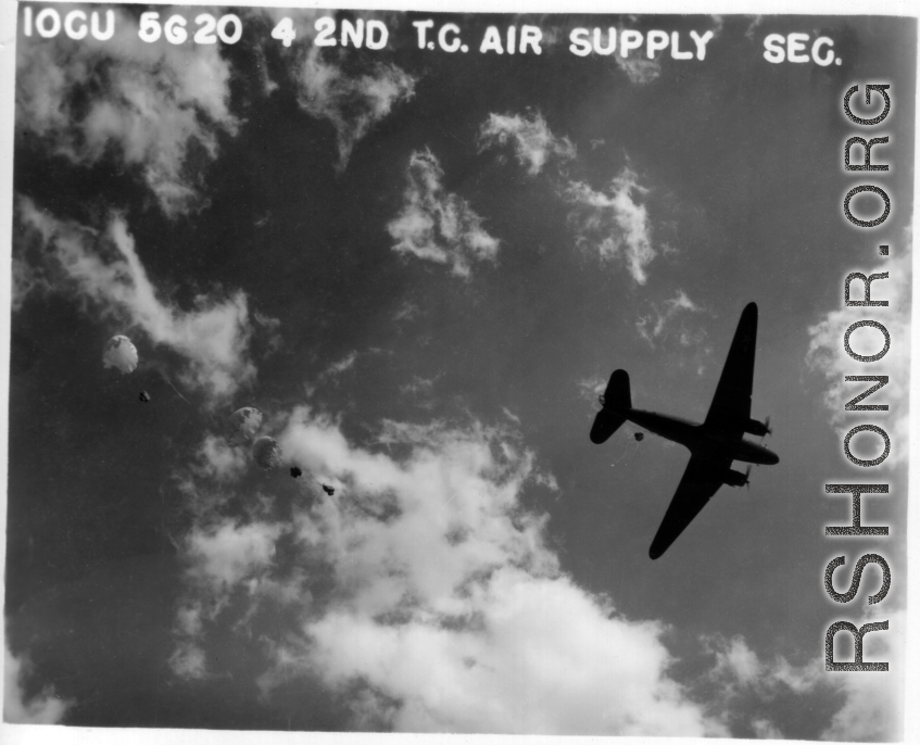 10CU 5G20 4 2ND T.C. AIR SUPPLY SEG. Dropping supplies by air.