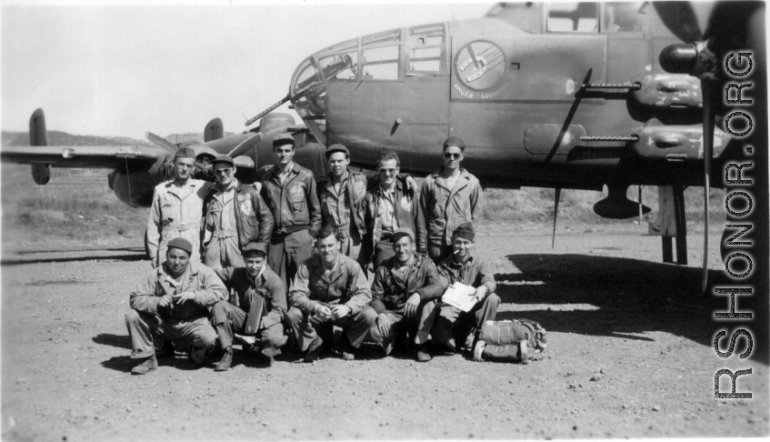 Yangkai, China, Early 1945.  Front ?Lecher, Schmidt, Clark, Penny, Routon.  Rear ?Bryan, Gornick, Gebhardt, Williams, Vollmer, Arndt.