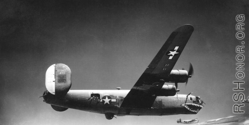 B-24 Nip Nipper in flight during WWII.  (Image courtesy of Angela Keane via Alan Starcher.)