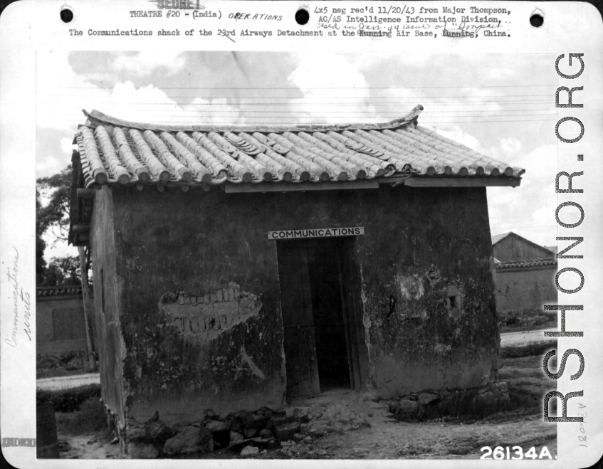 Communications shack of the 23rd Airways Detachment at the Kunming Air Base, Kunming, China.  Image courtesy of Tony Strotman.