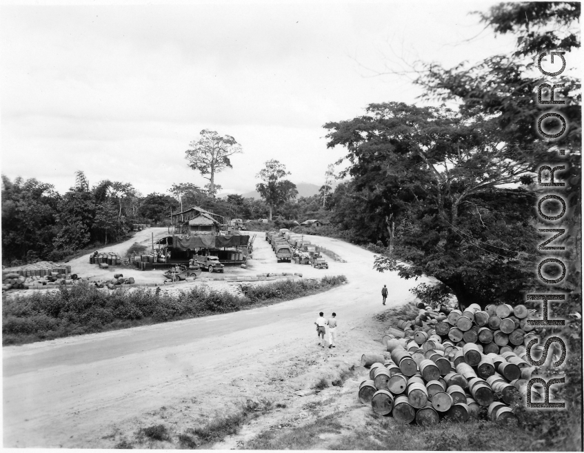 Camp or transport station along Burma Road.  During WWII.  797th Engineer Forestry Company.
