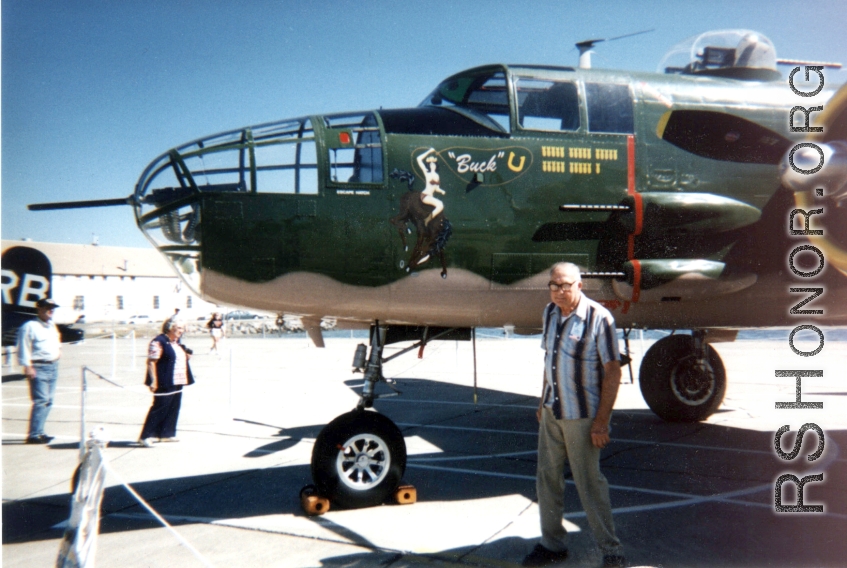 “This is a B-25 C/F/G I worked on in 2 years in India & China.The plane was in Alameda, CA helping to celebrate Navy/Fleet Week in Oct. 1995" --Frank Willard Bates, Sr.  Frank Willard Bates was a photographer in CBI. The current collection of photographs predominantly features Chaukulia, India and Liuzhou, China in 1944 and 1945.   Background on the photographs was provided by Tony Strotman and Bates' daughter, Evelyn. We greatly appreciate their contributions.