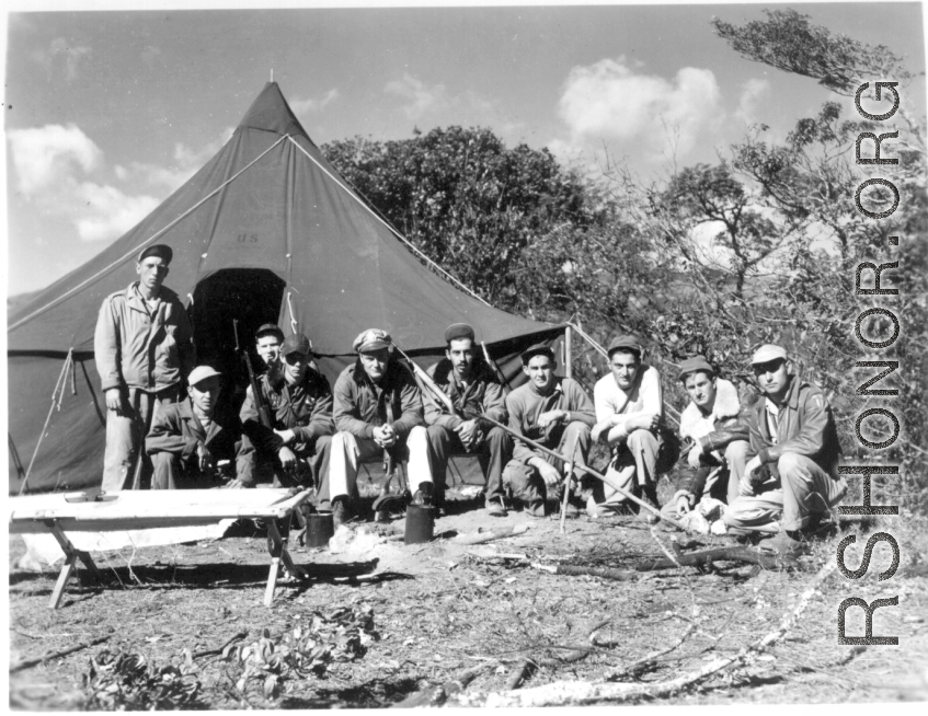Campout at Qingshuihai lake (清水海) : Wilbur Carter, Clarence Hall, end on right is Harry Gordon.