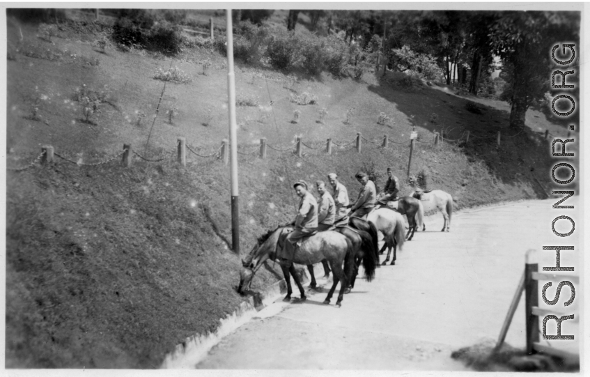 GIs on horse ride during R&R at Darjeeling, India. 2005th Ordnance Maintenance Company, 28th Air Depot Group, in India during WWII.