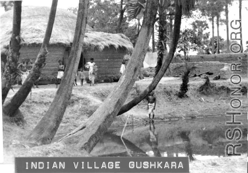 Indian village scene in Gushkara, India, during WWII.