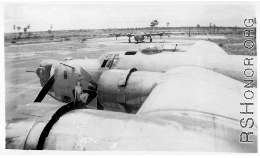 View from atop wing of F-7A/B-24 "Nast Lil." 24th Combat Mapping Squadron, 8th Photo Reconnaissance Group, 10th Air Force.