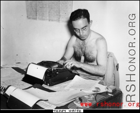 Teddy White at the typewriter during WWII.  From the collection of Hal Geer.