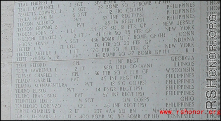The soldiers on this wall is from The Manila American Cemetery and Memorial, this section of the wall is called the "Tablets of the Missing." The "Tablets" display 36,285 American names that were missing in action or buried at sea from battles in this region during World War II.